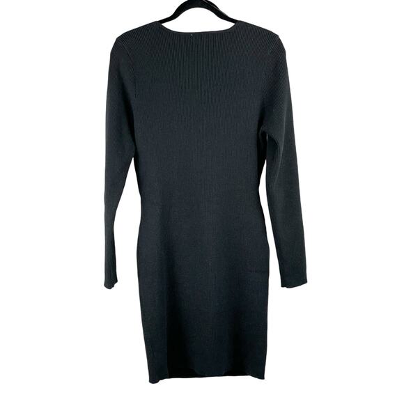 Lush Black Ribbed Knit Long Sleeve Crossover Mini Sweater Dress Large NWT - Picture 2 of 11